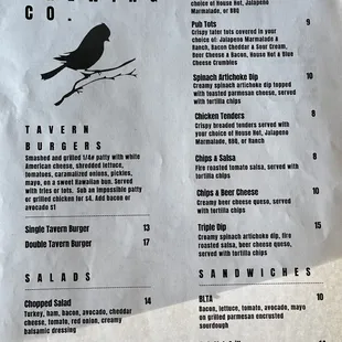 the menu for perch brewing