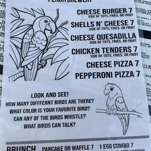 Kids menu