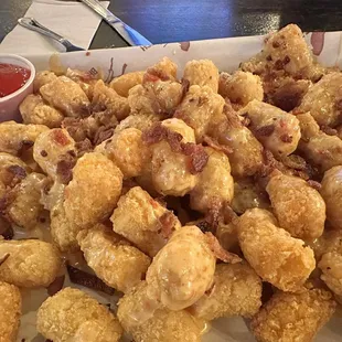 Tots with bacon and beer cheese