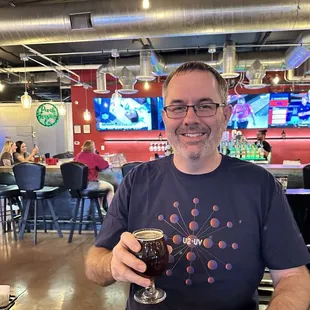 4 large TVs behind the bar. Winter warmer beer