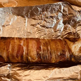 Bacon wrapped steak burrito