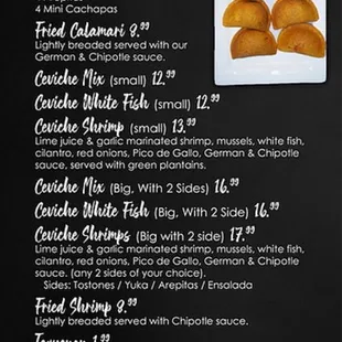 a menu for appetizer