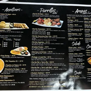 Front side of menu