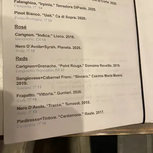 Wine list