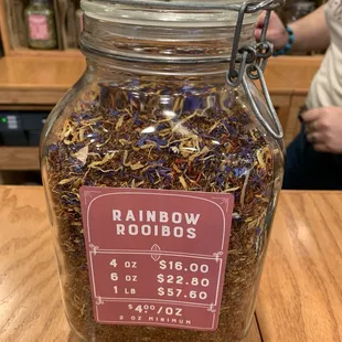 a jar of rainbow rooibos