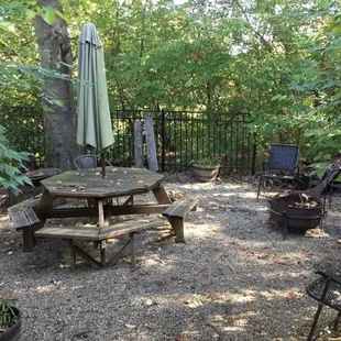 a picnic table and chairs