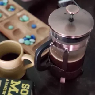 French press coffee and games