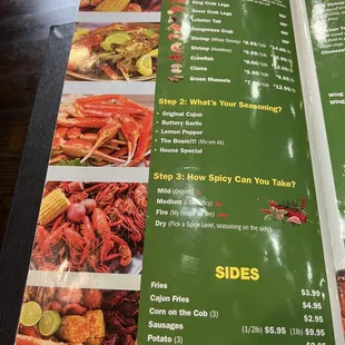 Menu for Seafood Boils