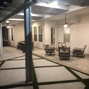 Patio at night.
