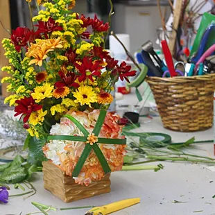 Custom floral design in progress.