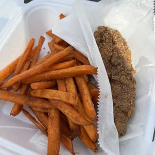 Fried Jerk Catfish with Sweet Potato Fries