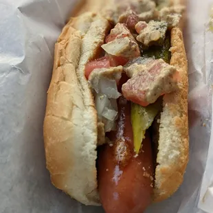 Chicago dog with spicy mustard
