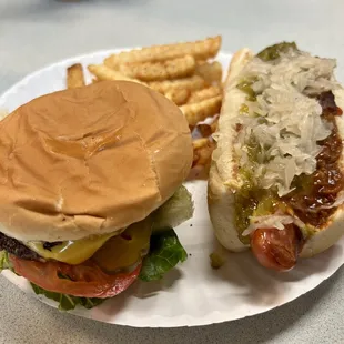 Cheeseburger, Hot Dog, &amp; Fries