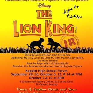 Lion king jr...9/29-10/14.