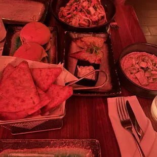 Avocado Hummus Dinner, Short Rib Dinner, Grilled Octopus Dinner, and bourekas