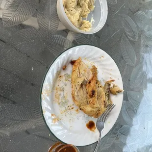 Mini platter (dark) and side of mashed potatoes.