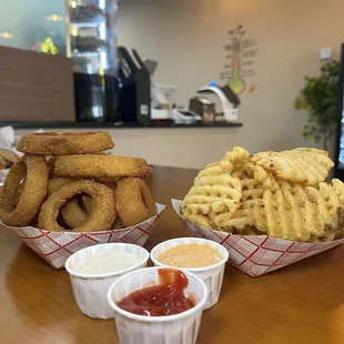 Waffle Peri Fries Onion Rings