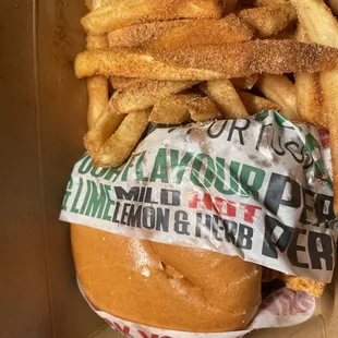 Honey Butter Chicken Sandwich  and Peri Peri fries