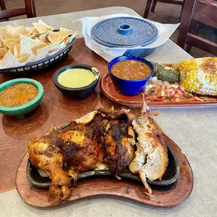 The entire pollo asado dinner spread