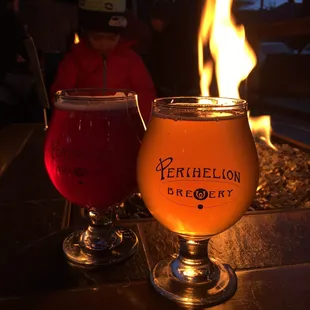 Fireside break with the Blackberry Belgian Blonde and the Little Belgian Blonde