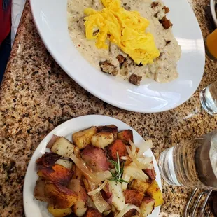 two plates of food on a table