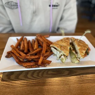 Caprese Sandwich with Sweet Potato Fries