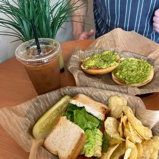 Gluten Free California and avocado bagel with an iced Americano (splash of Oatmilk)