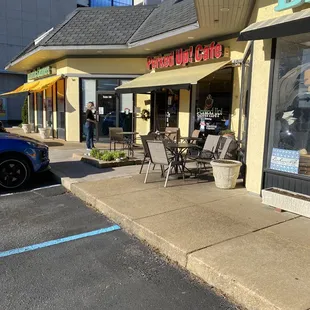 Tables outside the cafe.