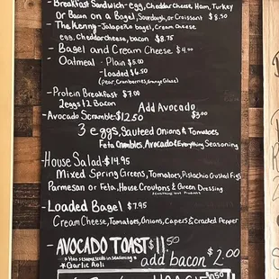 Updated food menu