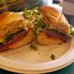 The Ultimate Hoagie with roast beef on a sourdough roll!