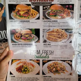 the menu for the burgers