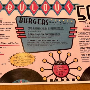 Burgers special menu