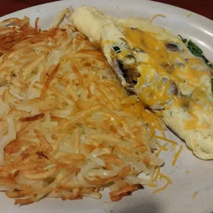 Mushroom and Spinach omelet w/ hash browns