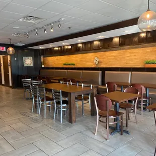 tables and chairs in a restaurant