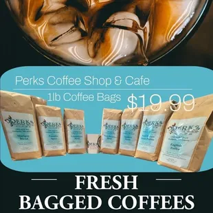 Looking to get your own bag of coffee and make at home check out Perks Bagged Coffee $19.99 a bag
