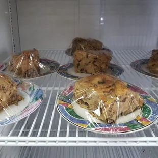 Bread pudding.  Sounds like they have caramel sauce or whiskey sauce.  Nice big servings.