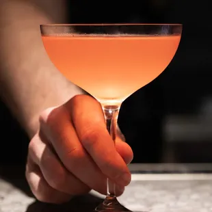 a person holding a cocktail glass