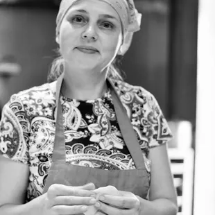 a woman in a kitchen