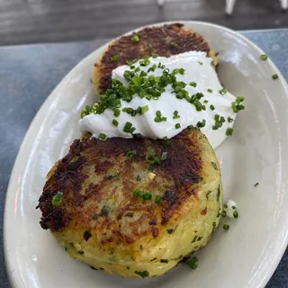 Yukon Gold Griddle Cakes with Crme Fraiche & Chive