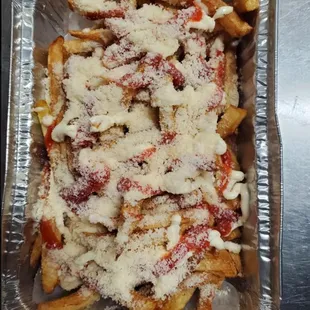 a tray of french fries