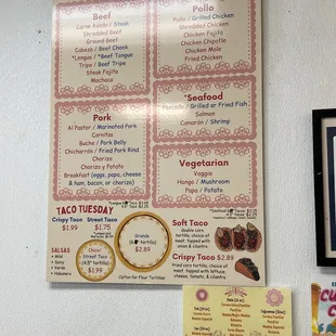 Taco menu Nov 2023