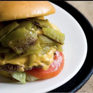 Cheese burger slice New Mexico Hatch Chili
