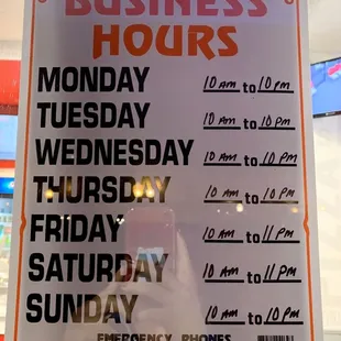 Business Hours! Closed on Thanksgiving day