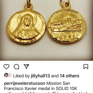Custom San Francisco Xavier medals in 10K gold