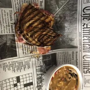 Half rueben with cheesy chicken tortilla soup!!! Yum!