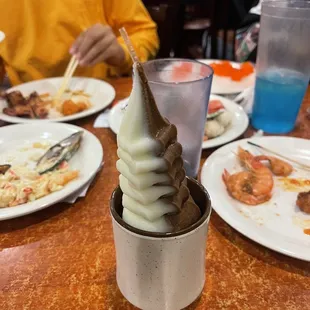 an ice cream cone in a cup