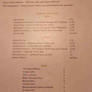 Wine menu