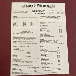 The menu as of October 2020.