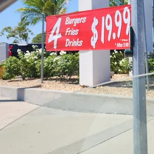 A Club Sandwich on its own or for $5 more after 2 pm, you can get 4 burgers, fries, and drinks. Pricing off!?
