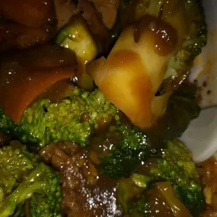 The broccoli in brown sauce was delicious